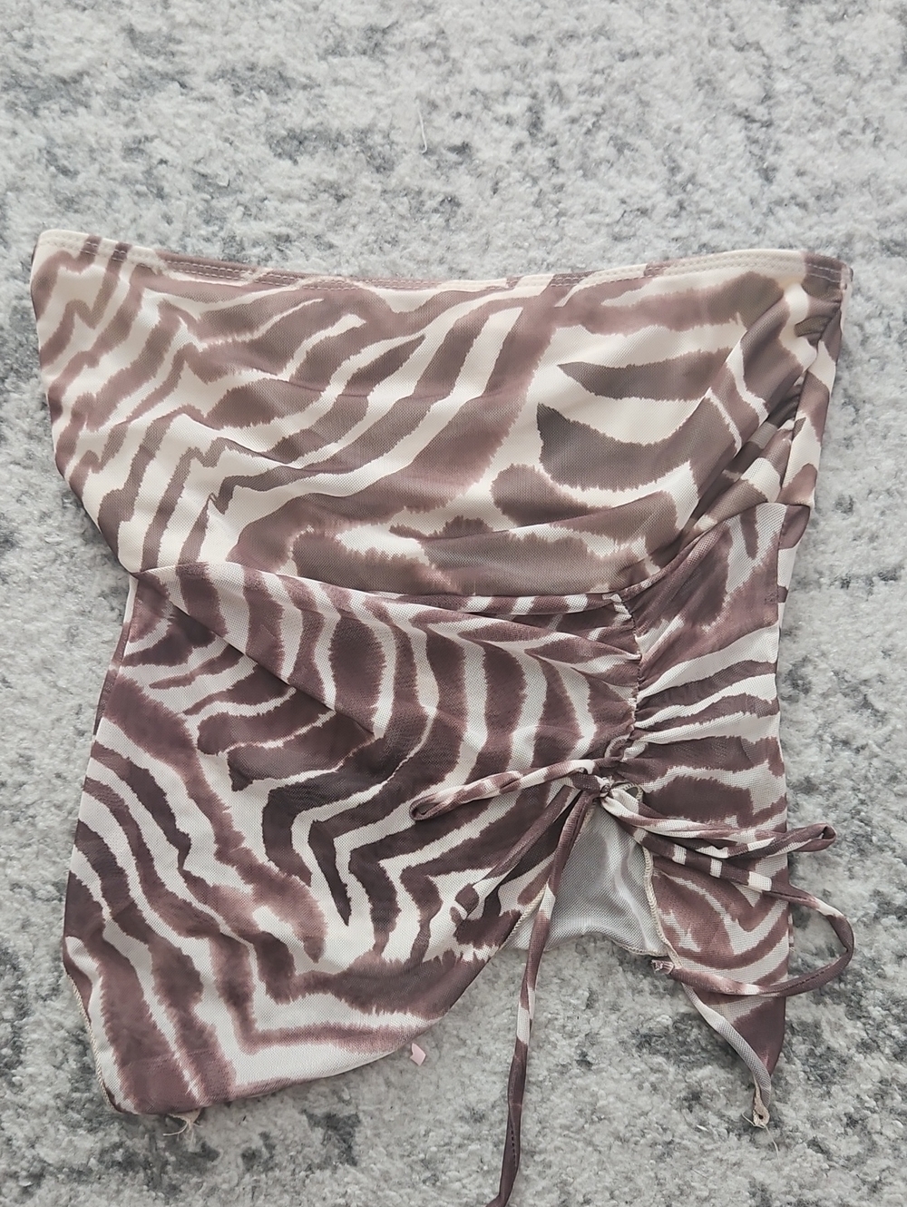 See You Monday Strapless Zebra-Print Crop Top in Cream and Brown